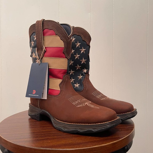 Durango Shoes - Durango Womens Boots 8 Brown Lady Rebel Work Steel Toe Patriotic Flag Western
